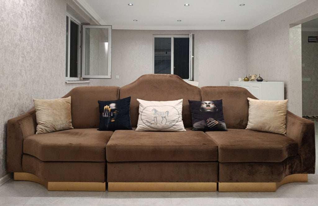 Luxury Divan Dəsti – 3+1+1 Oturma Qrupu (Qəhvəyi Məxmər) - Levent Mebel