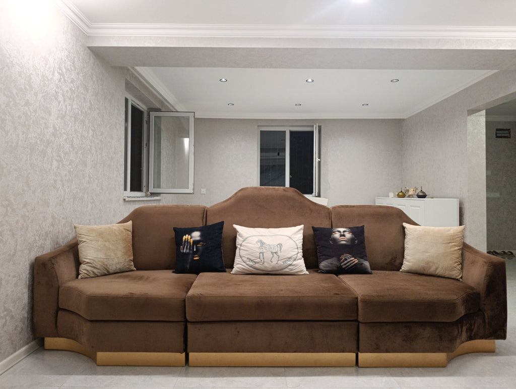 Luxury Divan Dəsti – 3+1+1 Oturma Qrupu (Qəhvəyi Məxmər) - Levent Mebel