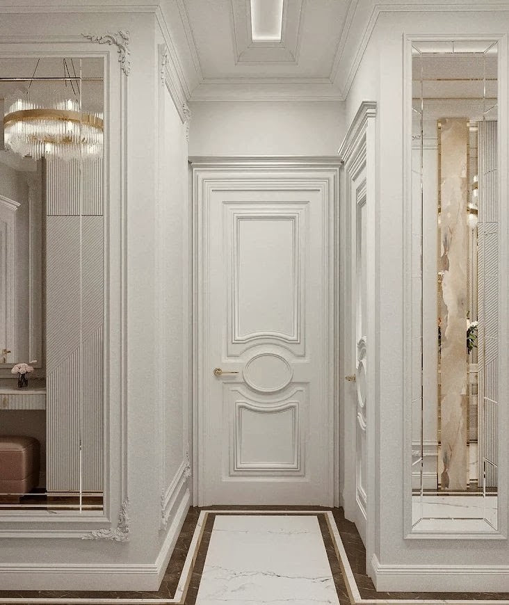 Klassik Panel Otaq Qapısı – Ağ, Oval Medalyonlu
